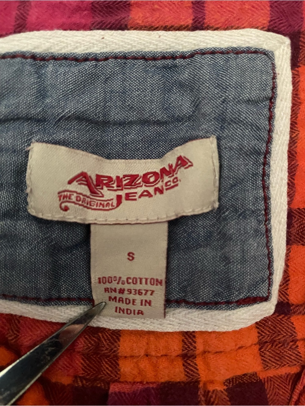 Mid-2000’s Arizona Jean Company Orange and Pink Plaid Shirt - Picture 3 of 3